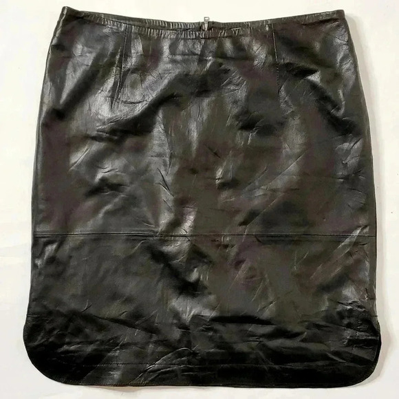 Part Two Ursanas  PW 100%Leather Skirts Sz 6/8 W34 Black Zipper Soft Side Slit - Picture 4 of 11